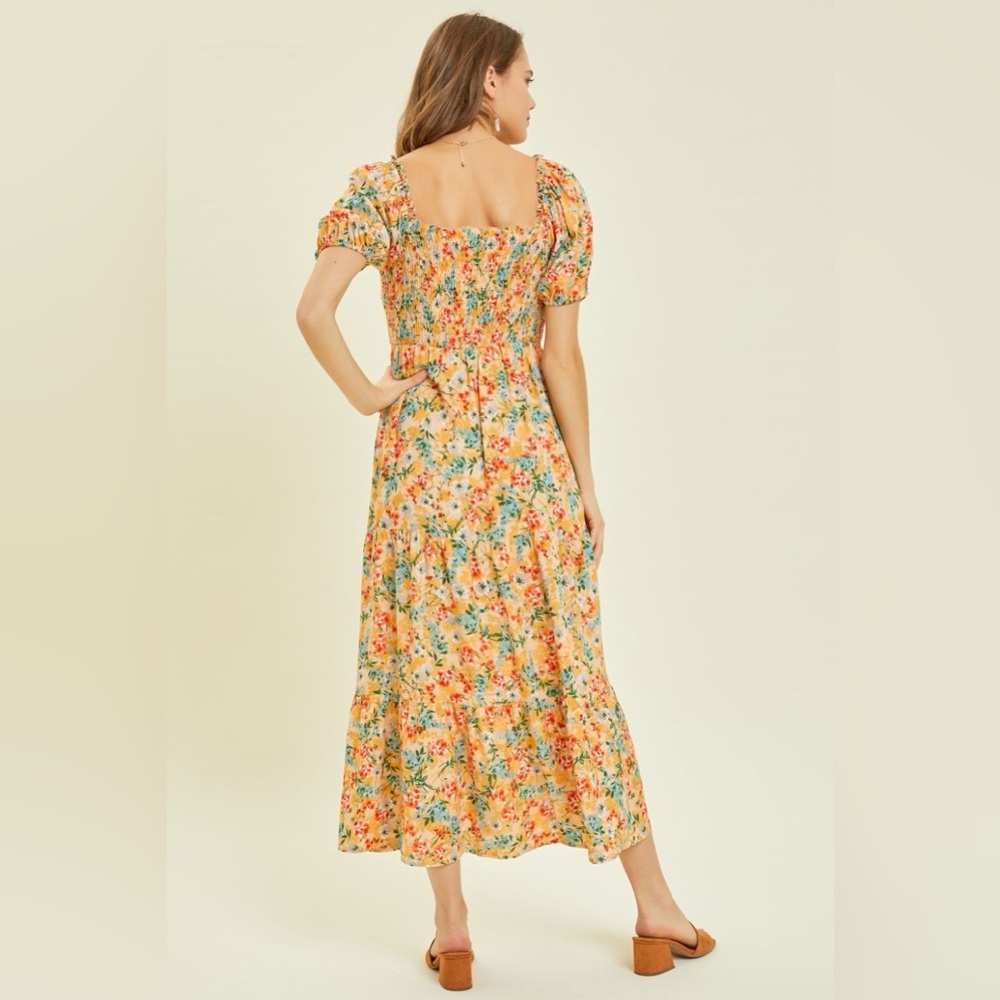HEYSON Full Size Floral Smocked Tiered Midi Dress